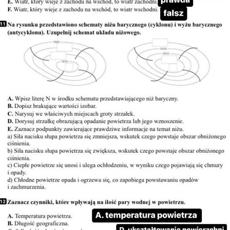 zadanie 11 Na rysunku przedstawiono schematy niżu barycznego cyklonu