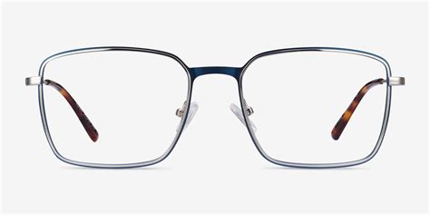 Align Rectangle Blue And Silver Glasses For Men Eyebuydirect