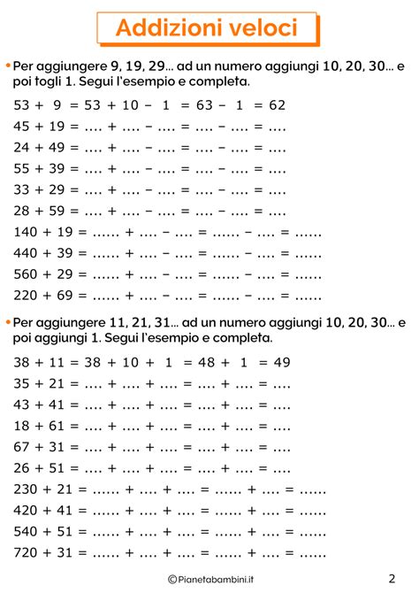Calcolo Veloce Schede Didattiche Per Scuola Primaria PianetaBambini It
