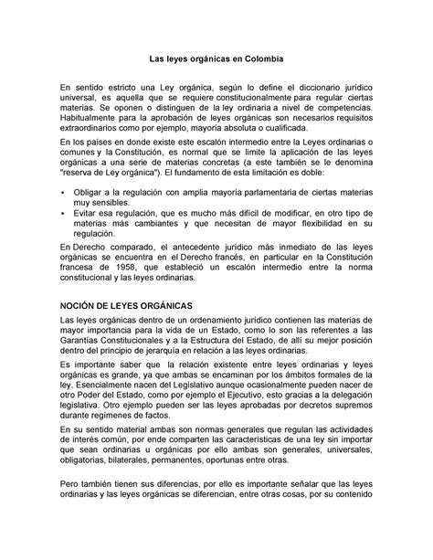 LAS Leyes Orgánicas Las leyes orgánicas en Colombia En sentido