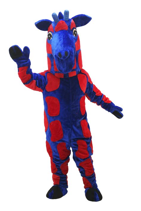 Blue & Red Realistic Giraffe Mascot Costume