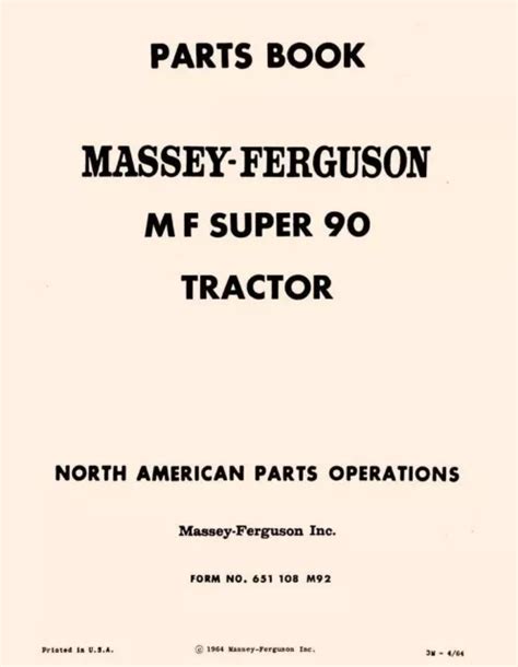 MASSEY FERGUSON MF Super 90 MF90 Tractor Parts Book Manual 24 95