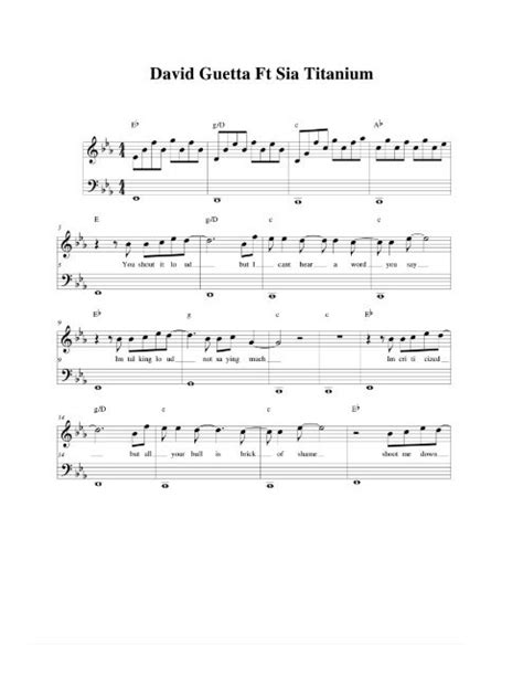 David Guetta Ft Sia Titanium - Free Pop Piano Sheet Music