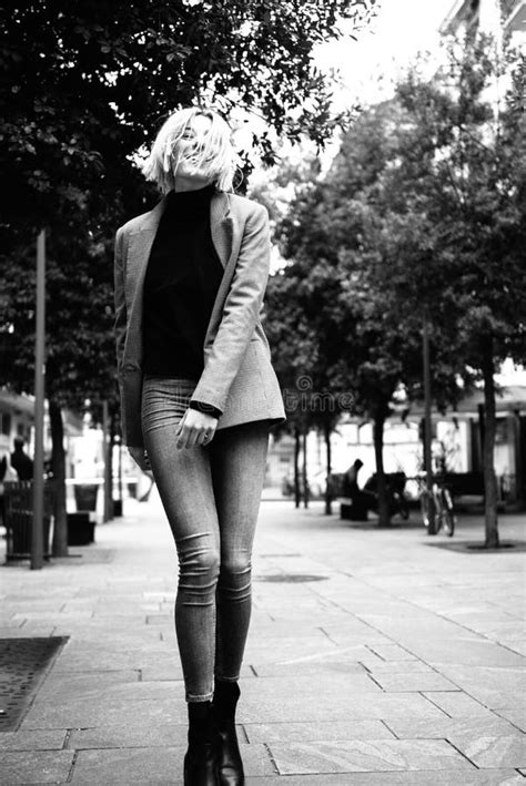 Outdoor Urban Female Portrait Black And White Fashion Model Young