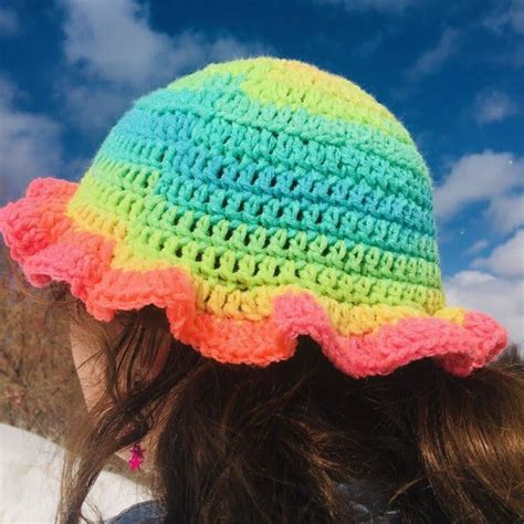 Crochet Rainbow Bucket Hat Crochet Bucket Hat Pink Beanie Etsy