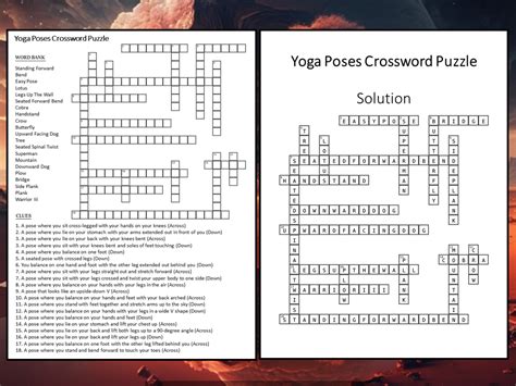 Yoga Poses Crossword Puzzle Worksheet Activity Teaching Resources