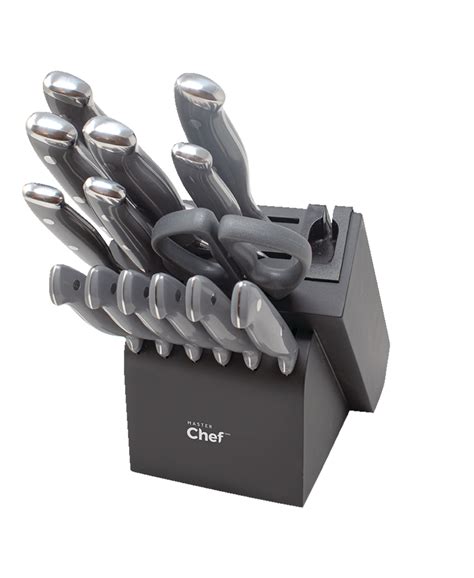 Master Chef Stainless Steel Knife Block Set Ergonomic Grip 15 Pc