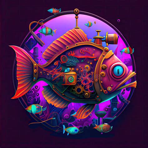 Steampunk Fish Mechanical Fish AI Art Generated Stock Illustration