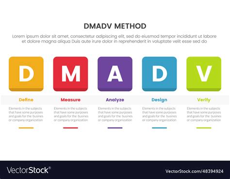 Dmadv six sigma framework methodology infographic Vector Image