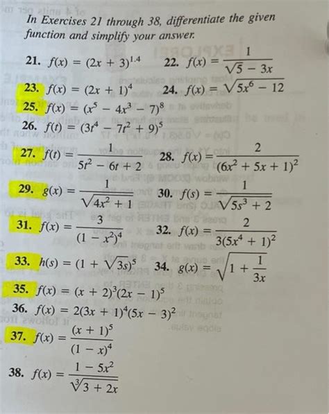 Solved In Exercises 21 Through 38 Differentiate The Given Chegg