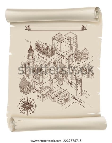 Medieval Town Map Illustration Vintage Retro Stock Illustration ...