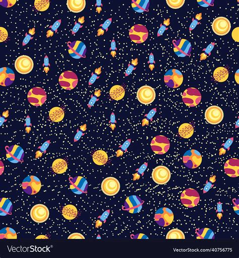 Seamless Space Pattern Planets Rockets And Stars Vector Image