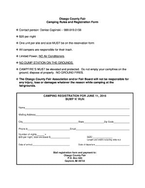 Fillable Online Camping Rules And Registration Form Fax Email Print