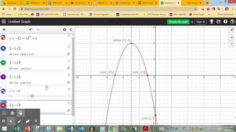 Using Desmos To Graph Quadratic Functions And Find Attributes Youtube