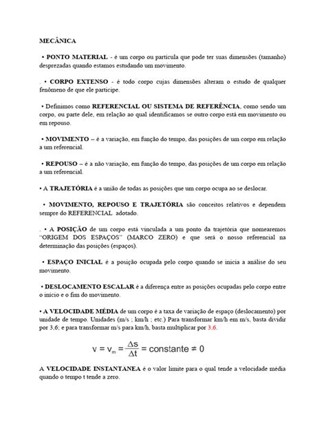 Mecânica Conceitos Básicos Resumo Pdf