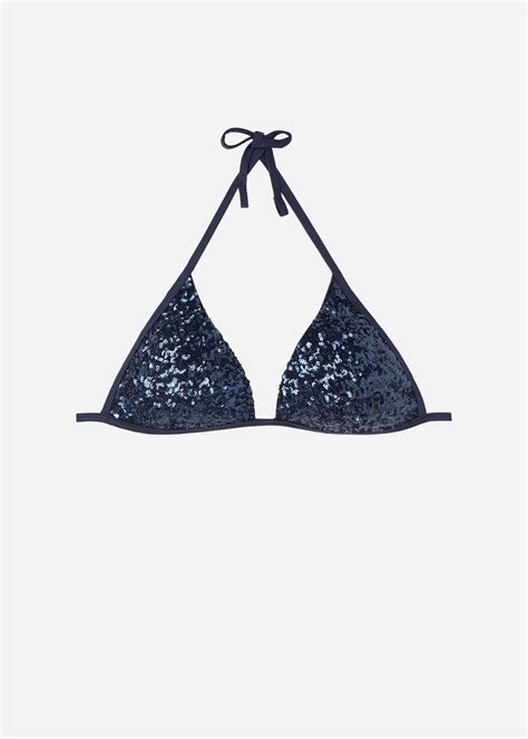 Graduated Padded Triangle Bikini Top Glowing Surface Triangle