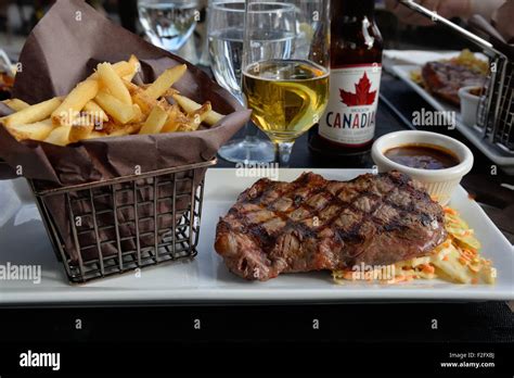 Barbecued Alberta Rib Eye Steak Salad And Chips In A Basket At The