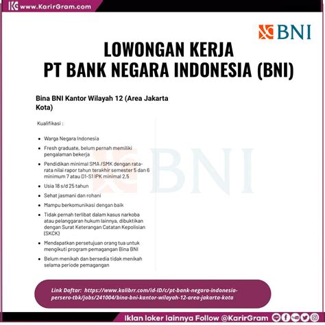 LOWONGAN KERJA PT BANK NEGARA INDONESIA BNI Bagi Yang Memenuhi