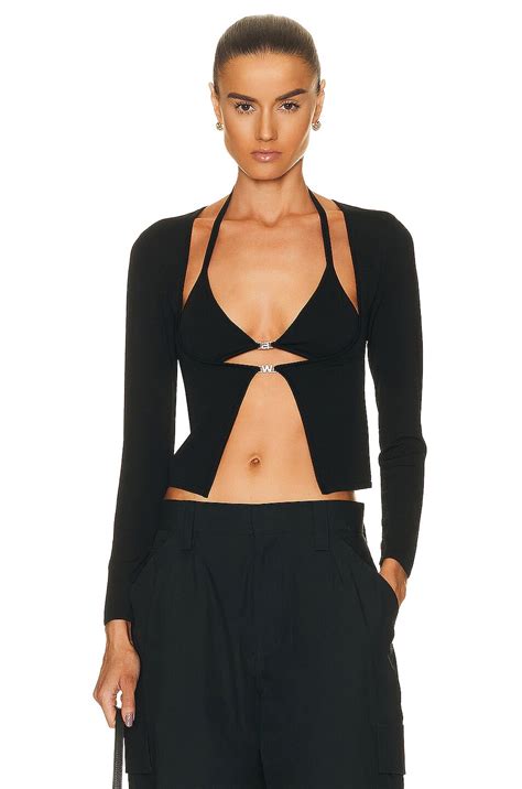 Alexander Wang Hybrid Bikini Crystal Logo Cardigan In Black FWRD