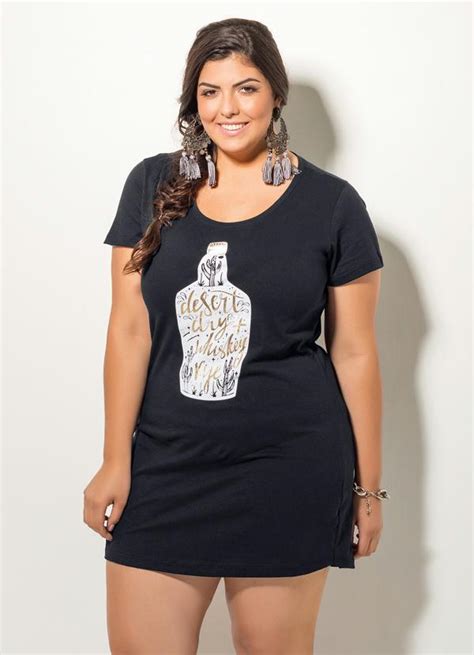 Vestido T Shirt Quintess Preto Plus Size Quintess