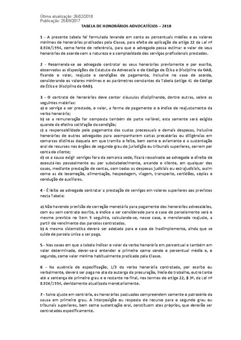 Tabela De Honorários Da Oab Sp 8