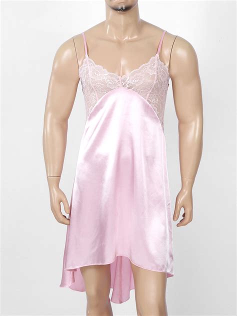 Herren Sexy Spitze Satin Kleid Crossdresser Sissy Gay Nachtkleid