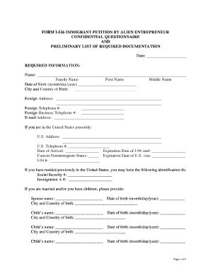 Fillable Online Form I Immigrant Petition By Alien Entrepreneur Fax