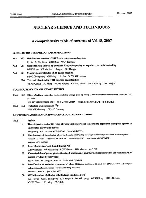 Nuclear Science And Techniques A Comprehensive Table Of Contents Of Vol