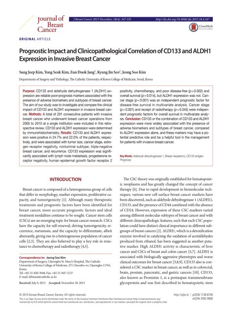 Pdf Prognostic Impact And Clinicopathological Correlation Of Cd133