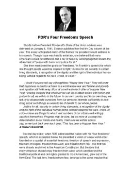 Fdrs Four Freedoms Speech Short Passage Purpose Tpt