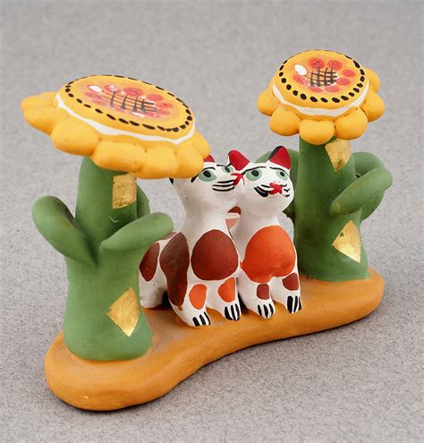 Дымковская игрушка «Котята и подсолнухи». Из серии «Кошки ...