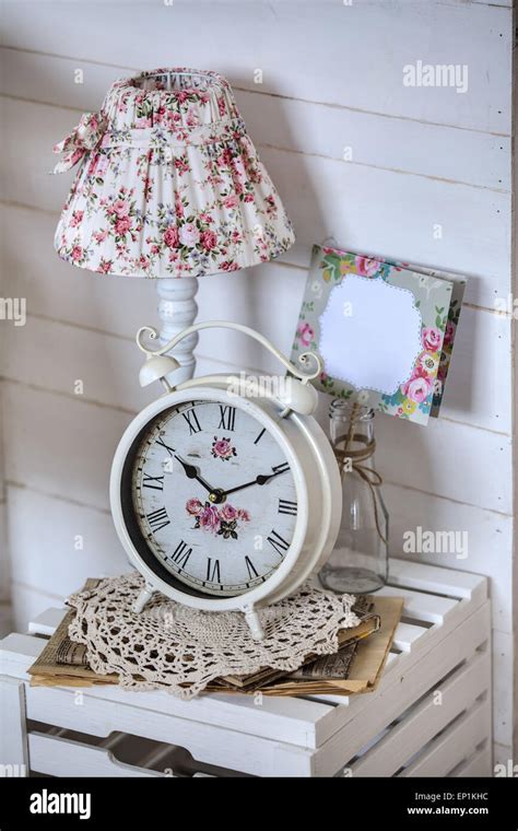 Bedside Table With Lamp And Alarm Clock Stock Photo Alamy