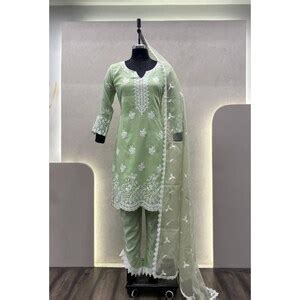 Green Kiara Advani Inspired Salwar Kameez With White Embroidery Work ...