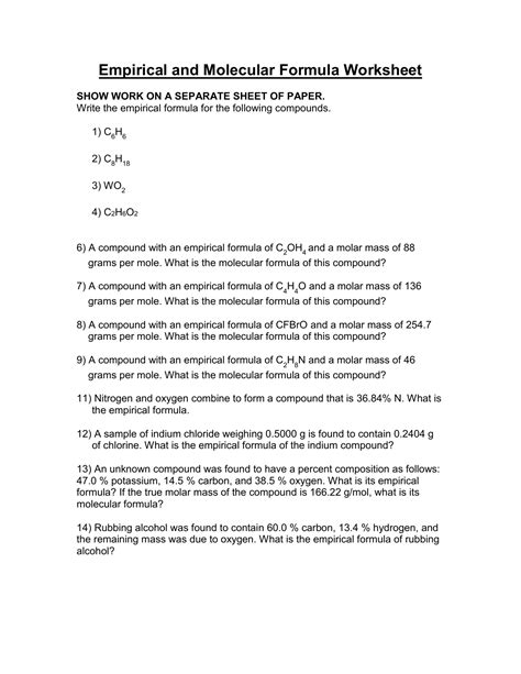 Empirical And Molecular Formula Worksheet Answer Key — Db