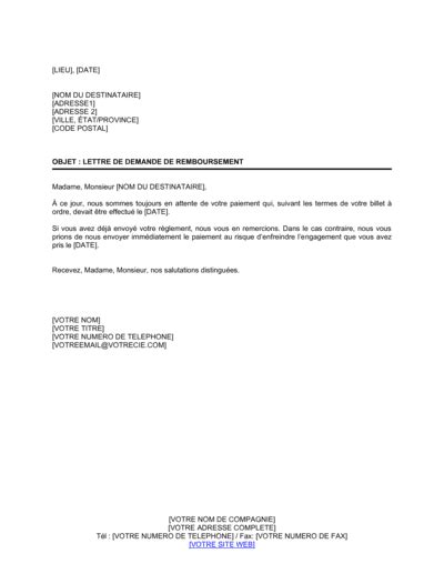 Lettre de recouvrement Relative à un billet à ordre Download