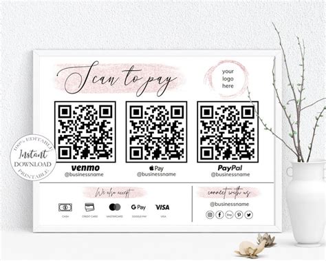 Editable Scan To Pay Card Qr Code Sign Canva Template Etsy