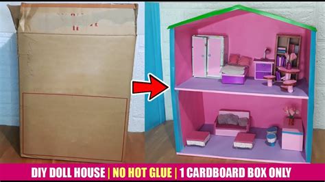 How To Make Diy Dollhouse Using 1 Cardboard Box Without Glue Gun Or Hot