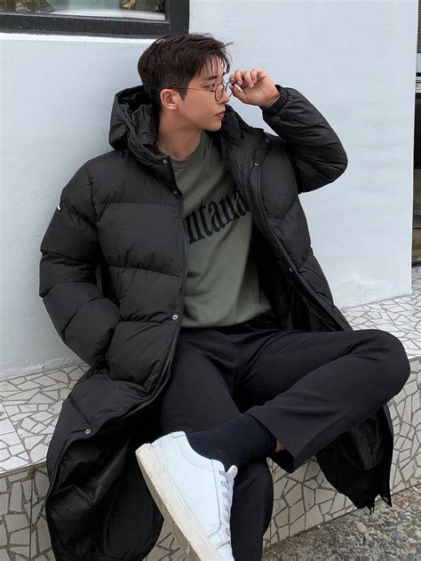 Men Letter Graphic Zip Up Hooded Puffer Coat In 2024 Winter Outfits