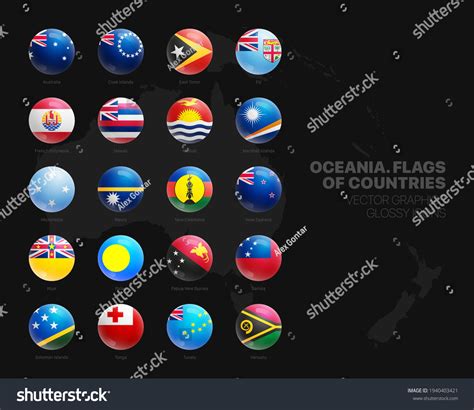 Oceania Countries Flags Vector D Glossy Icons Royalty Free Stock