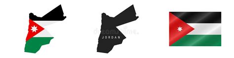 Jordanien Detaillierte Flaggenkarte Detailliertes Silhouette Winken