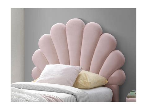 Lit enfant 90 x 190 cm tête lit coquillage velours rose MOANA