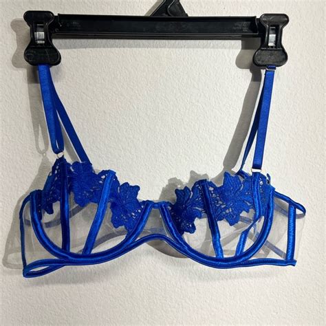 None Intimates Sleepwear Blue Carnation Lingerie Underwired Bra Size M Nude Sheer Mesh