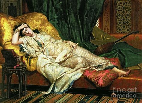 Odalisque With A Lute 1876 Painting By Hippolyte Berteaux Pixels