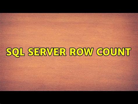 SQL Server Row Count YouTube