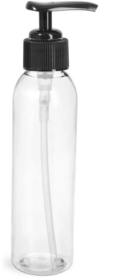 2 Oz Clear PET Cosmo Round Bottles W Black Treatment Pumps