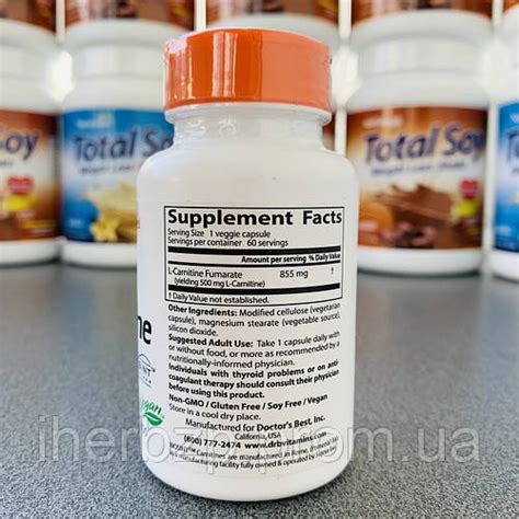 Doctor's Best, L-карнитин фумарат с карнитинами Biosint, 855 мг, 60 ...