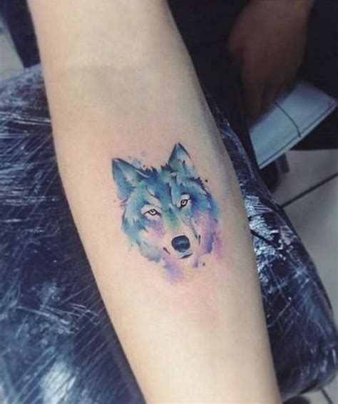 Good Looking Watercolor Wolf Head Tattoo Design On Wrist For Girls