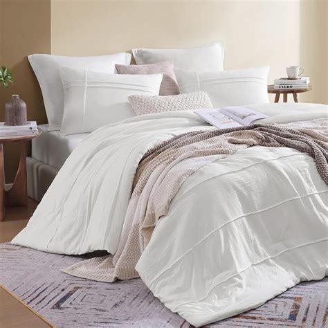 Amberspace White Full Size Comforter Setspinch Pleat Boho Comforters 3 Piece For Bed Sets Full