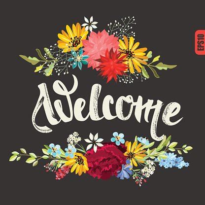 Welcome Card With Flowers And Lettering. Stock Vector | Royalty-Free | FreeImages