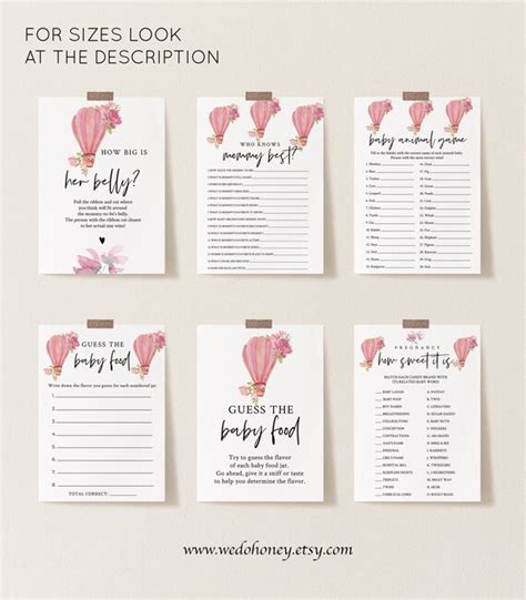 Pink Hot Air Balloon Baby Shower Games Package Baby Girl Game Etsy